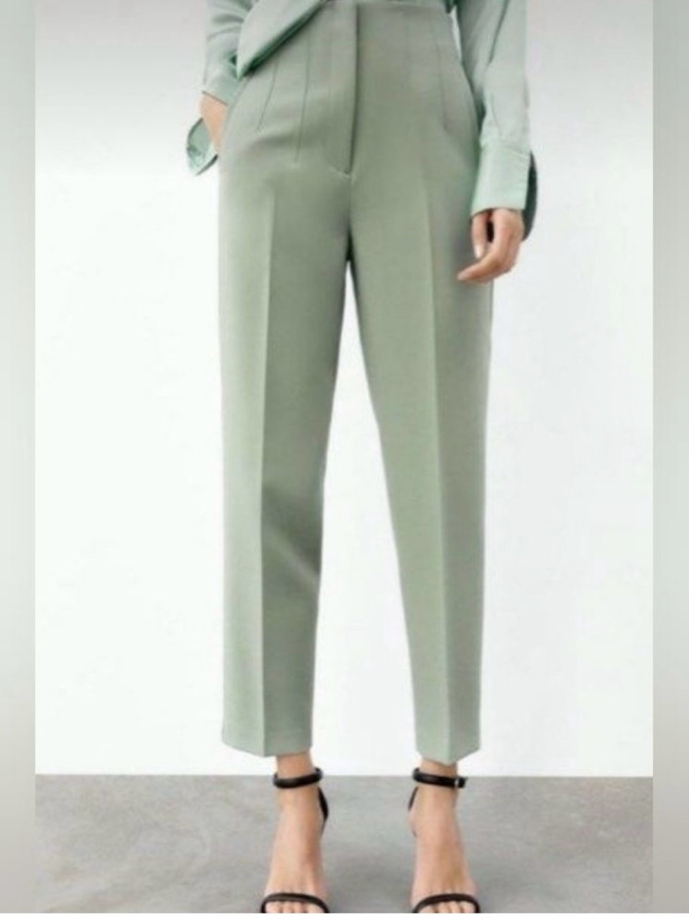 Zara High Waisted Dress Pants Light Green